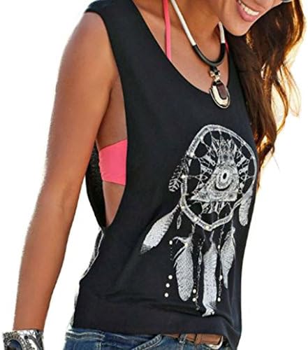 Robiear Women Workout Printing Vest Top Gym Fitness Yoga Lift (L/Length:22.4", Dreamcatcher)
