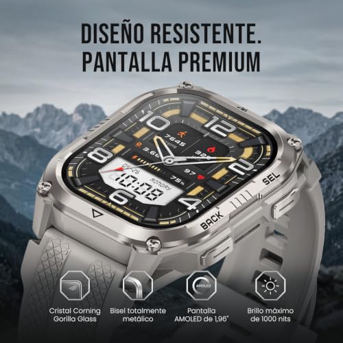 KOSPET Pulse 2 Smartwatch with GPS, 5 ATM and IP69, 15 Days Battery | AMOLED Military Smartwatch 1.96 Inch Heavy Duty LED Flashlight 170+ Sports Heart Rate Sleep for Android iPhone