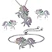 4MEMORYS Rainbow Unicorn Jewelry Set Including Pendant Necklace,Earrings,Bracelet Rhinestone Crystal Rhodium Plated Women Girls Gift