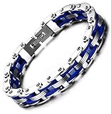 Men's Vintage Stainless Steel Biker Bracelet Motorcycle Chain Link Punk Wrist Cuff Bangle With Silicone