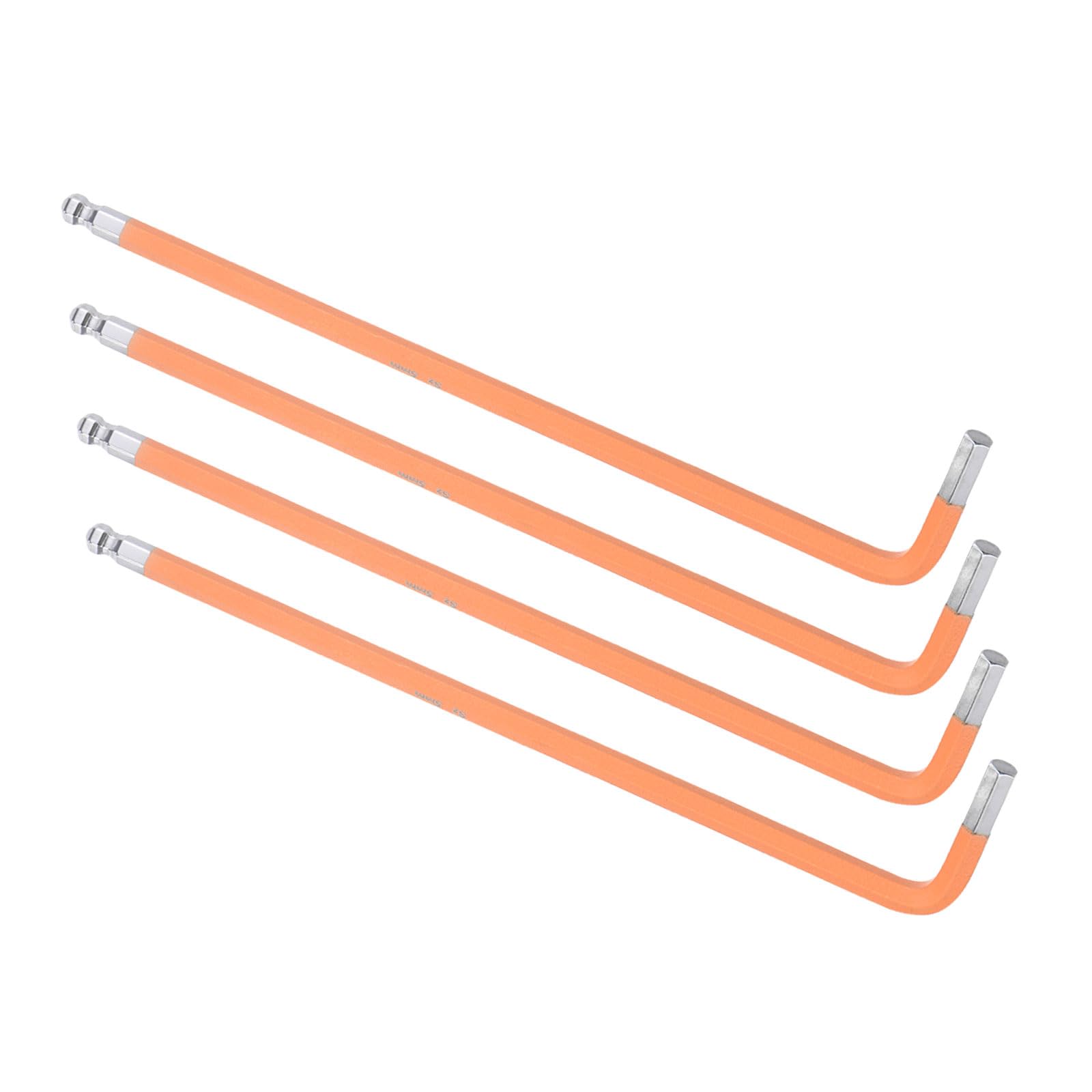 CoCud L-Handle Ball End Hex Key Wrench, 5mm Metric, S2 Steel L-Shape Long Arm Hexagon Head Spanner Orange - (Applications: for Home Repair and Mechanical Maintenance), 4-Pieces