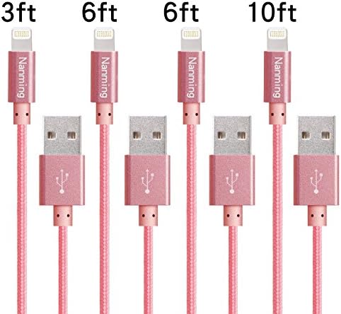 4Pcs 3FT 6FT 6FT 10FT Extra Long Nylon Braided Charging Cable Cord 8-Pin Lightning to USB Cable Charger Compatible with iPhone 7/7 Plus/6/6s/6 plus/6s plus, iPhone5/5s(Rose Gold)