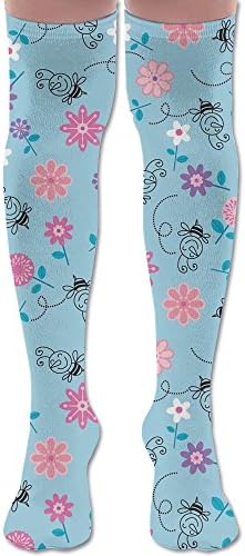 Bees And Iris Flowers Cozy Long Socks Athletic Warmer Stockings Over The Knee For Women &amp; Men High Socks