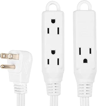 8 Ft Extension Cord With 3 Electrical Power Outlet 16 3 Durable White Cable Amazon Com