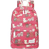 Myosotis510 Lightweight Canvas Preppy Style Cute Cat School Backpack Laptop Bag for Girls