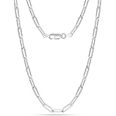 LeCalla 925 Sterling Silver Italian Jewelry Trendy Gift 3 MM, 3.5 MM, 4.5 MM Diamond-Cut PaperClip Link Chain Necklace for Women with Lobster Clasp (16, 18, 20, 24 Inches)