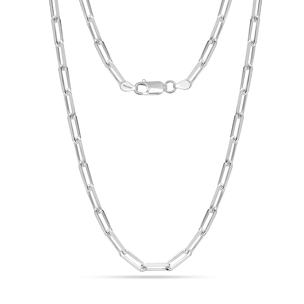 LeCalla 925 Sterling Silver Italian 3.5 MM Diamond-Cut PaperClip Link Chain Necklace for Teen and Women 16 Inches