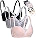 CAKYE 3 Pack Women's Underwire Maternity Nursing Bra Cotton Breastfeeding Bras (36D, Black/Grey/Nude)