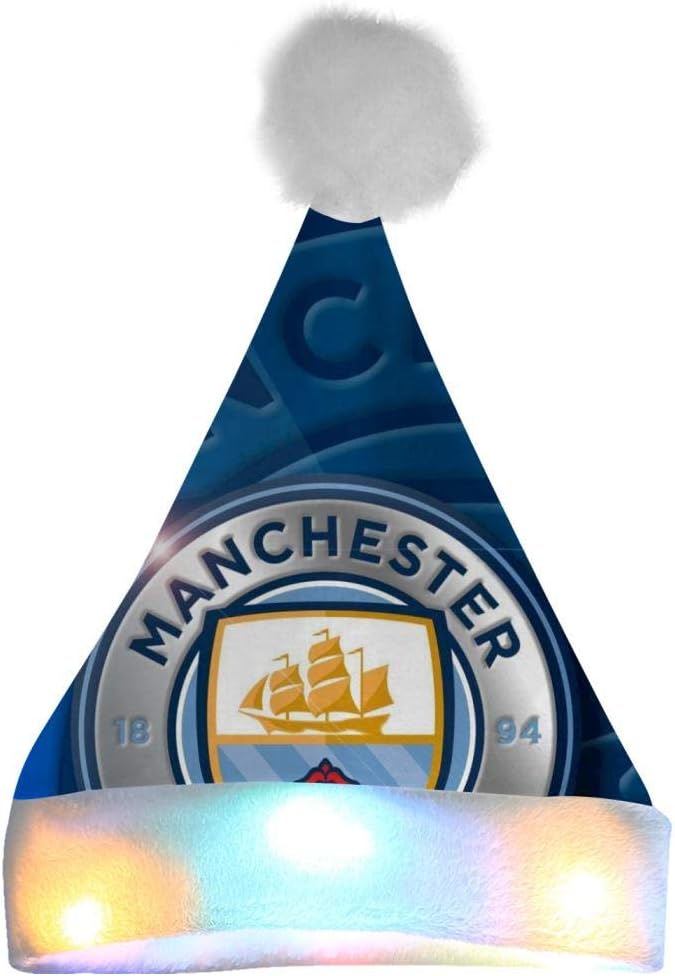 SHDU Manchester City Blue Logo Football Santa Hat Colorful Light Up 3D Printin Xmas Christmas Festival Party Costume Gifts