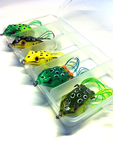 wLure 5 Hollow Body Topwater Frogs Fishing Lures Baits with Free Tackle Box 2 1/5 Inch 3/8 Oz FG43KBUS