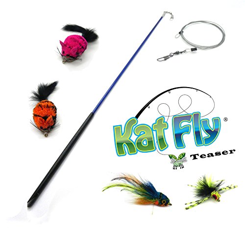 Kat Fly Teaser Wand with 4 Cat Teasers Refills - BLUE