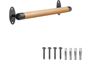 SELEWARE 16 Inch Wood Handrail Indoor Stairs Handrail Wall Mount Handrail w/Sturdy Metal Barckets, Barrier-Free Staircase Grab Bar for Elderly, 1.3 Inch Round