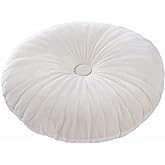 HLOVME Round Pillow Cushion for Couch Velvet Decorative Small Throw Pillow Solid Color for Living Room Bed Floor 13.7”, Cream