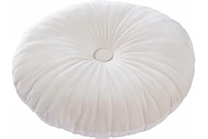 HLOVME Round Pillow Cushion for Couch Velvet Decorative Small Throw Pillow Solid Color for Living Room Bed Floor 13.7”, Cream