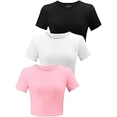 Yeawinta 3 Pack Women's Crop Tops Workout Tshirt Cotton Short Sleeve T Shirts Cropped Basic Tees