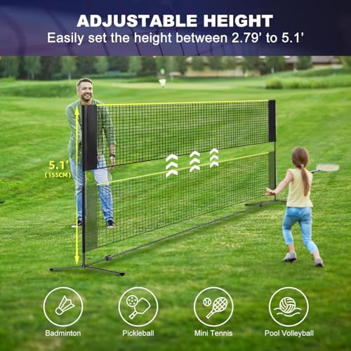 CENXI Badminton Net, Height Adjustable Volleyball, Foldable Nylon Net 10 ft Wide, Tennis, Small Pickleball Nets for Backyard Game and Indoor Outdoor Use, Easy Setup