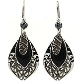 Silver Forest Black Enamel Four Layer Teardrop Earrings One Size Black/silver tone