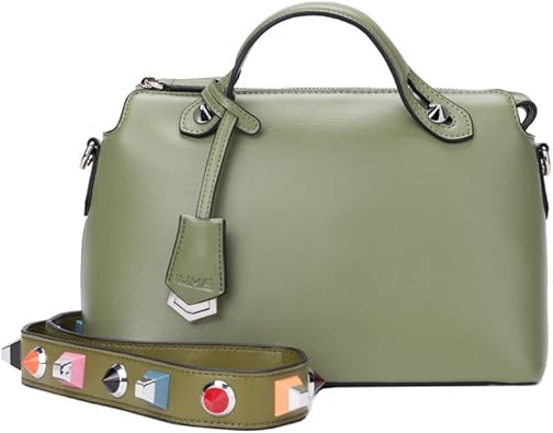 Amazon Iuha 本革 スタッズ ショルダーストラップ ハンドバッグ ショルダーバッグ 2way レディース ミニボストン オールドグリーン ショルダーバッグ