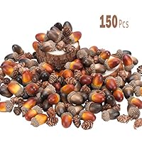 Toopify 100 Pcs Artificial Acorns with 50 Pcs Fake Mini Pinecones for DIY Craft, Fall Thanksgiving Home Outdoor Decor (2 Color,1.4" X 0.8")