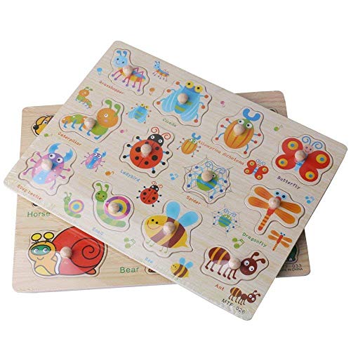 Popmall Puzzles for Toddlers, Wooden Letter Puzzle with Knobs and Insect Kids Wooden Puzzles for Toddlers - Numbers, Alphabet and Insect Puzzle