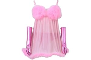 CosplayDiy Women's Cosplay Pink Fembot Costume Dress Women's Sexy Robot Costume Feather Lingerie Set Adult