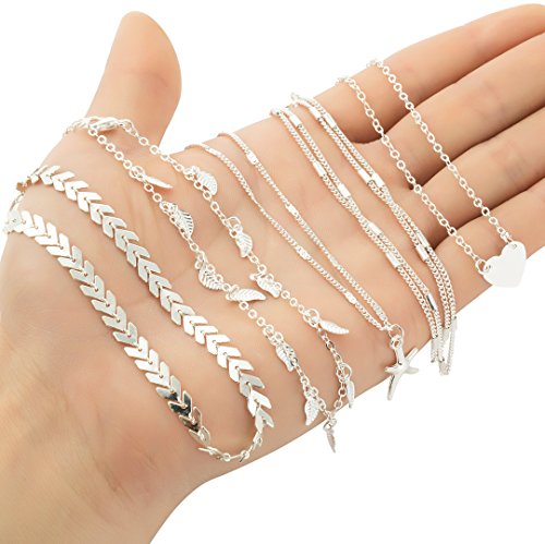 YOVORO 9PCS Charm Anklets for Women Girls Bracelets Beach Anklets Foot Jewelry Adjustable S