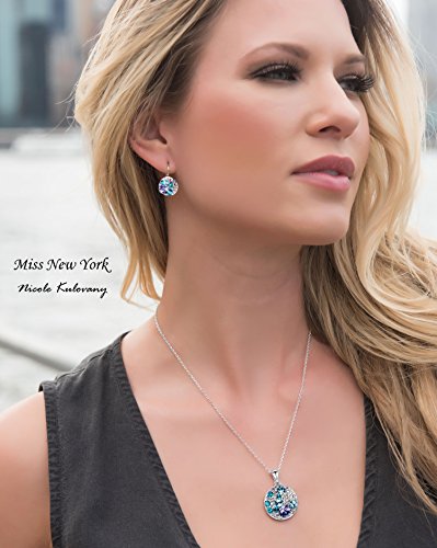 [Presented by Miss New York] Leafael "Ocean Bubble" Made with Swarovski Crystals Multi-stone Blue Purple Round Pendant Necklace Earrings Jewelry Set, Silver-tone, 18" + 2", Nickel/Lead Free, Gift Box - Thumbnail 3