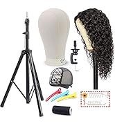 Eerya 22 Inch Wig Head Canvas Block Mannequin Head with Tripod Stand Set with 20 Inch Lace Front ...