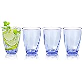 Topsky 12-ounce Plastic Water Tumblers | Set of 4 Transparent Unbreakable Drinking Glasses Clear Acrylic Reusable Juice Wine Cups for Home Picnic Party, Dishwasher Safe, Stackable,Blue