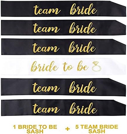 Losuya 5 Black Team Bride Sashes with 1 White Bride To Be Sash Set for Wedding Bachelorette Party