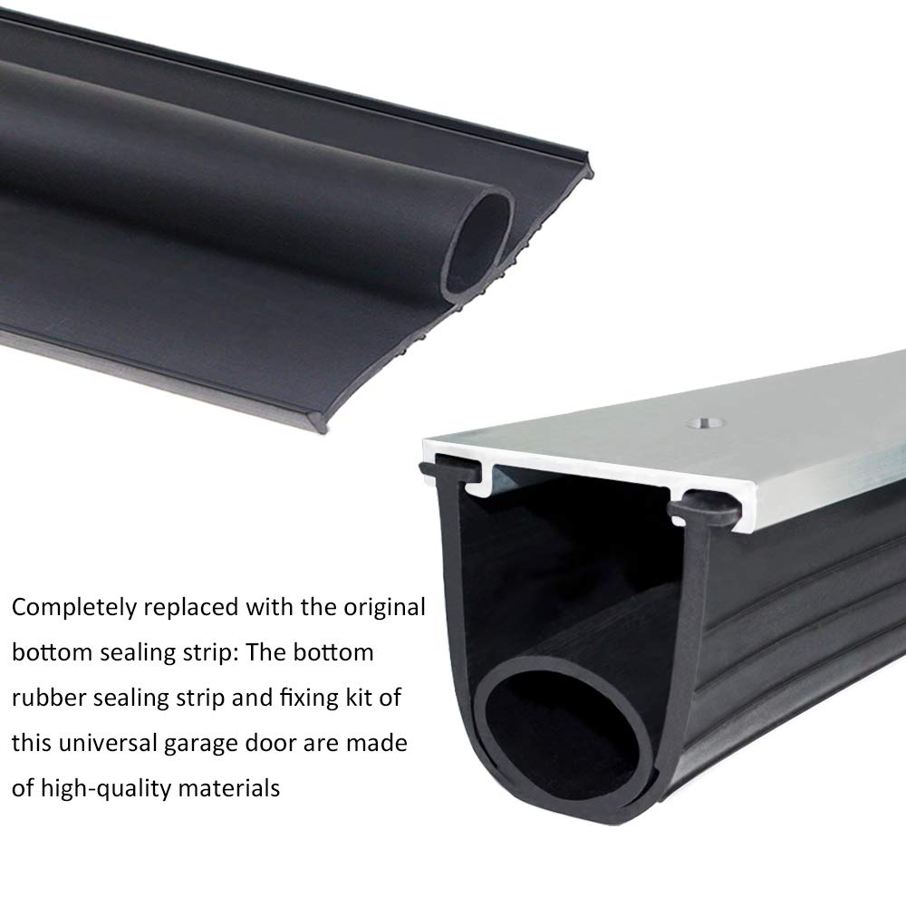 Garage Door Seals Bottom Rubber with Pre-drilled Aluminum Track Retainer Base Kit,Heavy-Duty U Shape +O Ring Combination Garage Door Weather Stripping Kit (16Ft, Black)