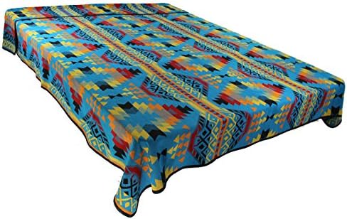 Splendid Exchange Southwestern Bedding Trail Blazer Collection, Mix and Match, King Size Reversible Bedspread, Shimmering Stone Blue and Yellow