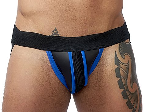 Mister B Neoprene Jockstrap, Black/Blue, Xs