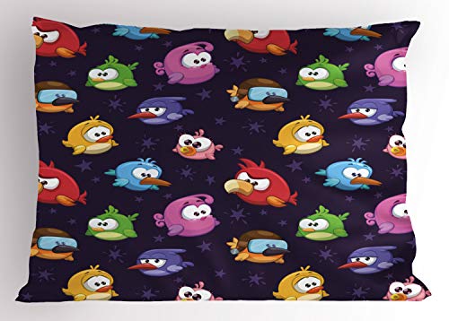 Ambesonne Funny Pillow Sham, Angry Flying Birds Figure with Various Expressions Game Toy Kids Babyish Artsy Image, Decorative Standard Size Printed Pillowcase, 26 X 20 inches, Multicolor - Thumbnail 2