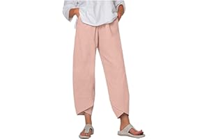 SMIDOW Capri Pants for Women Cotton Linen Wide Leg Capris Casual Summer Cropped Pants Beach Elastic Waist Baggy Crop Trousers