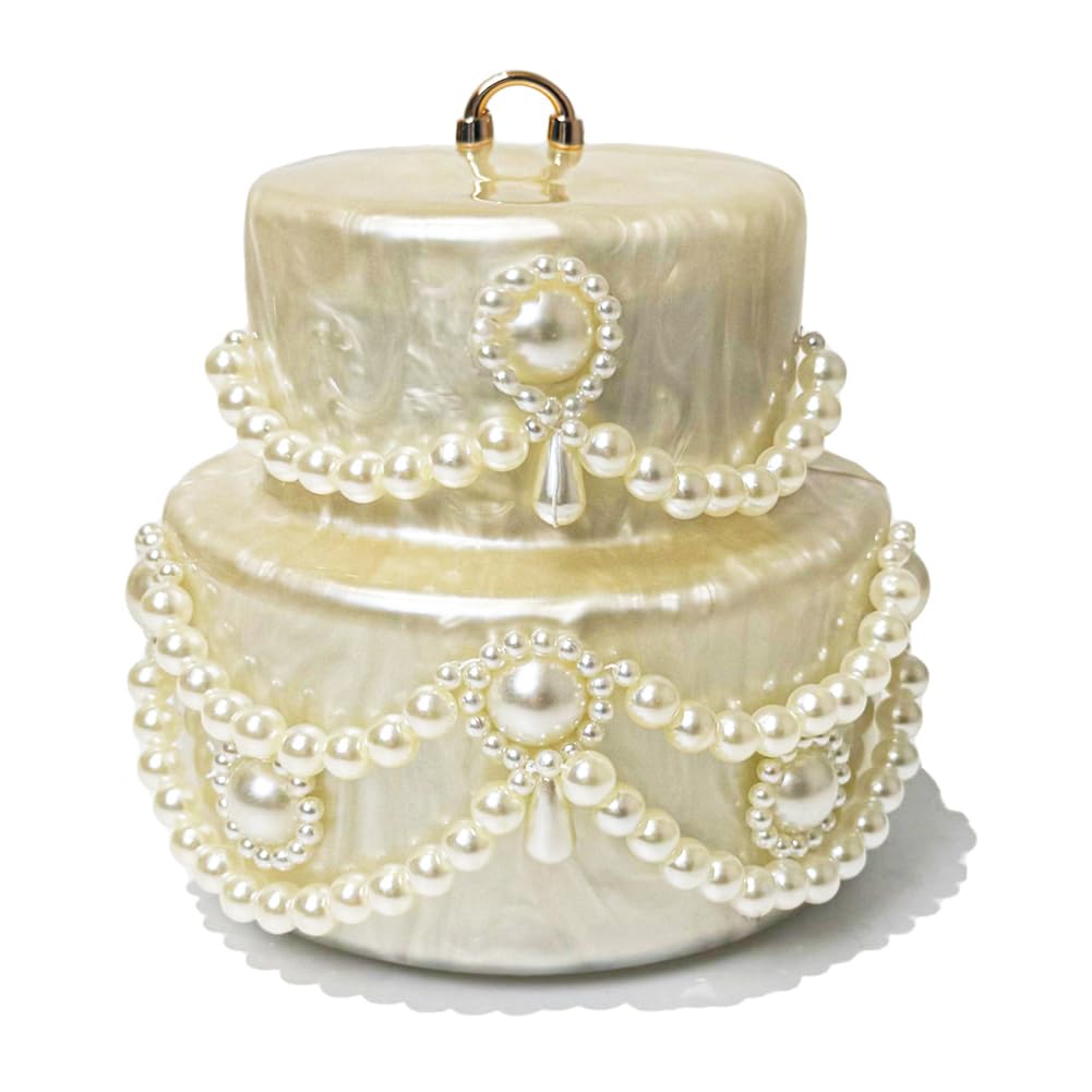 Photo 1 of ***MINOR DAMAGE*** Mini Acrylic Cake Shaped Clutch for Women Pearl Acrylic Evening Bag Unique Evening Handbag Purse for Wedding Party Prom