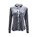 ASMAX HaoDuoYi Womens Casual Vintage Velvet Long Sleeve Boyfriend Shirt(XXL,Blue)