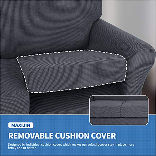 MAXIJIN 4 Piece Couch Covers for 3 Cushion Couch Super Stretch Sofa Cover for Dogs Pet Proof Fitted Furniture Protector Spandex Jacquard Non Slip Magic Sofa Slipcover Washable (Large, Gray)