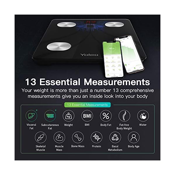 Body Fat Scale Yoleo Smart Scale Bathroom Bluetooth Weight Scale With 13 Body Analyzer For Fat Bmi Bmr Muscle Mass Water Unlimited Users