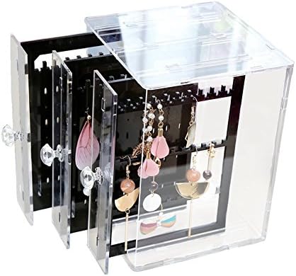 Moombike Acrylic Jewelry Storage Earring Display Chest Organizer Holder with 3 Vertical Drawer Black