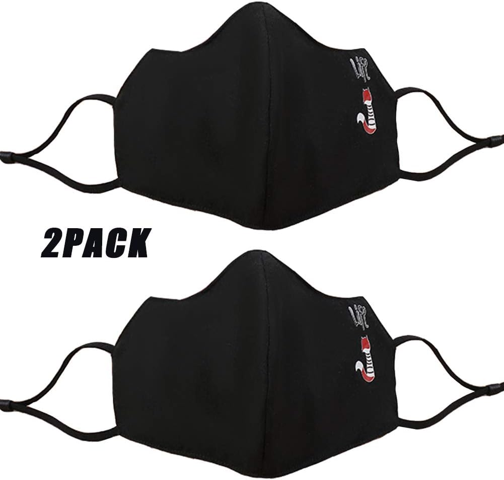 2PCS Washable Reusable Mask Men's and Women's Dust-Proof Adjustable Earrings Cotton Dust-Proof Half Face Eye Protection Mask (Cartoon black)
