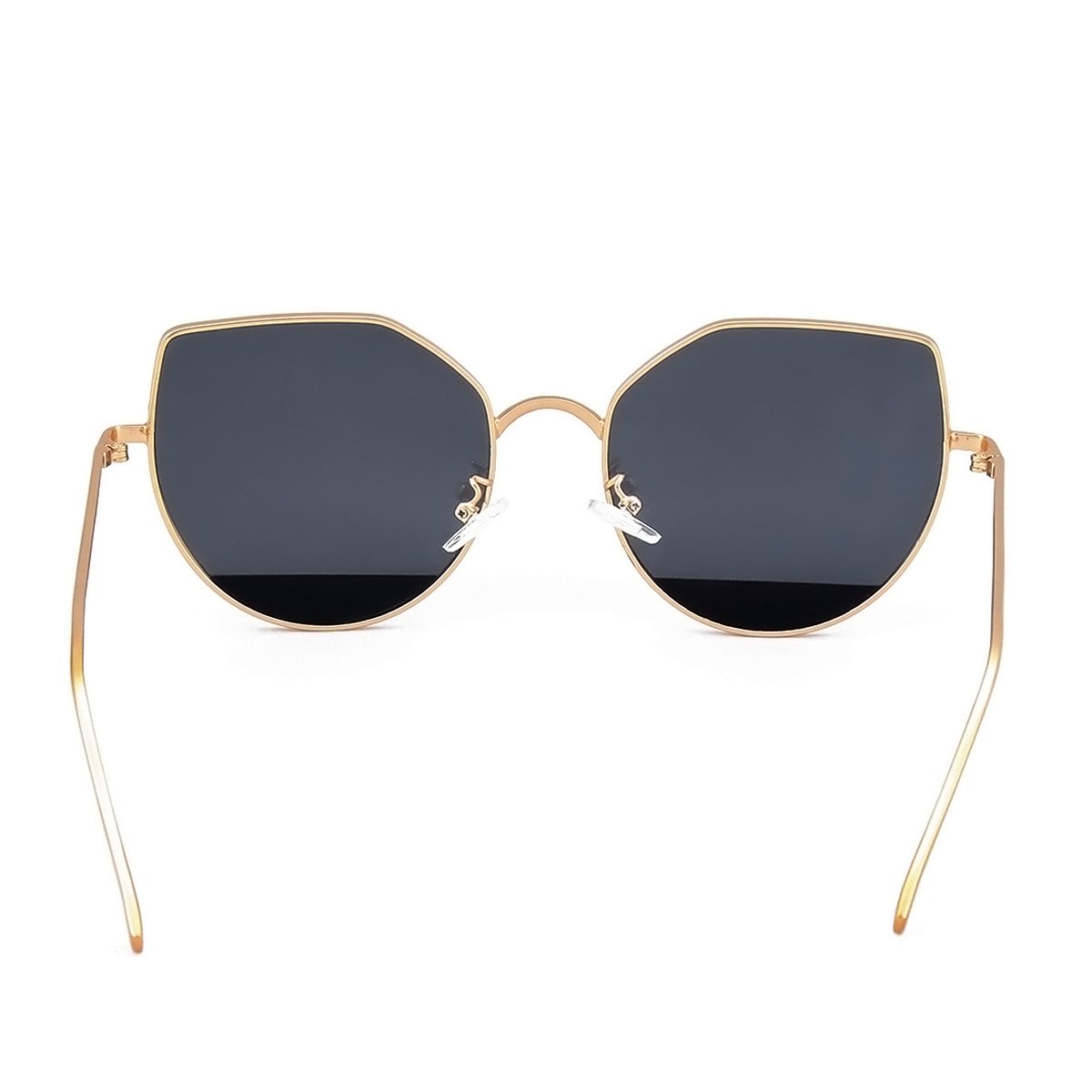 WISH CLUB Cat Eye Sunglasses Coating Mirrored Flat Lenses Fashion Metal Frame Women UV 400(Black)