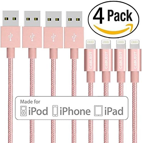 Lightning Cable,CABLEOT 4Pack 3FT Nylon Braided Lightning to USB Syncing and Charging Cable Cord Fully Compatible with iPhone 7/7 Plus/ 6/ 6 Plus/ 6s/ 6s Plus /5/5s/SE iPad/iPod/ (Rose Gold)