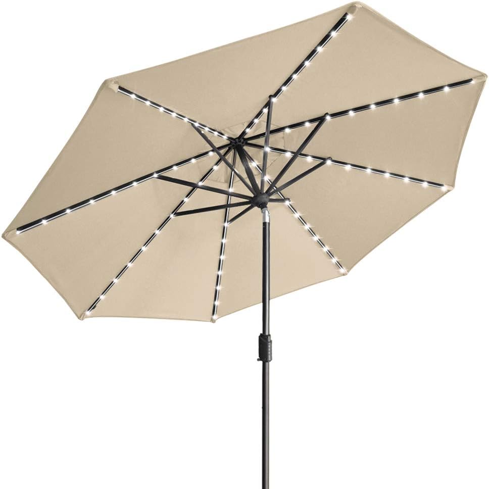 Amazon Com Eliteshade Sunbrella Solar Umbrellas 9ft Market Umbrella With 80 Led Lights Patio Umbrellas Outdoor Table Umbrella With Ventilation And 5 Years Non Fading Top Antique Beige Garden Outdoor