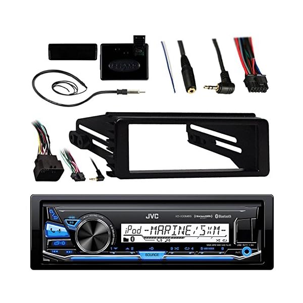 JVC-KDX33MBS-Marine-Radio-Stereo-Bluetooth-Receiver-Bundle-With-Metra-Adapter-Install-Dash-Kit-Handle-Bar-Control-Enrock-Wire-Antenna-For-1998-13-Harley-Davidson-Motorcycle-Touring-Flht-Flhx-Flhtc