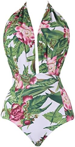 Miturn Retro One Piece Backless Bather Swimsuit High Waisted Tankini Pin Up Swimwear