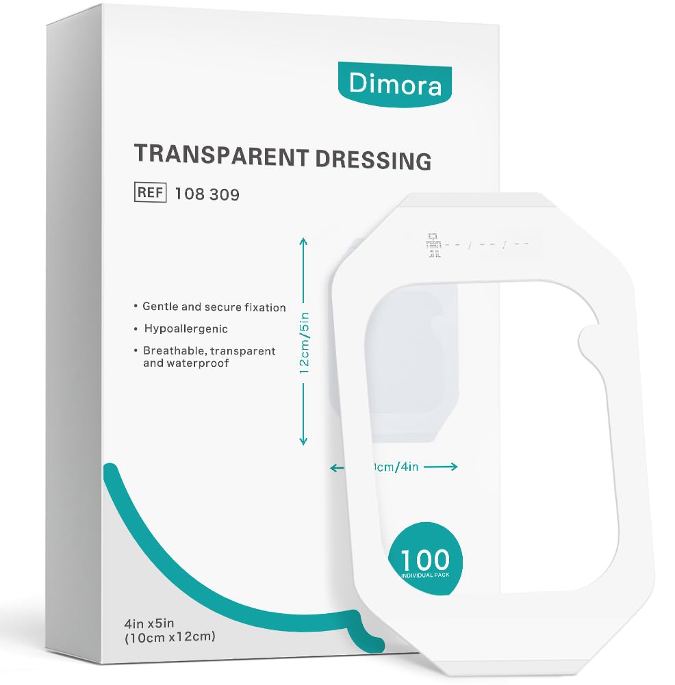 Dimora Waterproof Transparent Film Dressing, Clear Bandage Tape for Wound Care, Adhesive Post Surgical Cover Pad，for IV Shield, Tattoo Aftercare, Shower Protector 4x4 3/4 inch 100 Packs Image