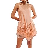 Women's Lace Trim Satin Nightgown Elegant Sleeveless U-Neck Asymmetric Ruffle Hem Mini Slip Dress Sexy Loungewear