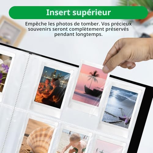 FRETONBA Photo Album for Polaroid Film Suitable for Photos 6 x 9 cm, Traditional Photo Album for Instax Mini Photograph with 216 Pockets, Large Slip in Photo Book with Front Window, Black