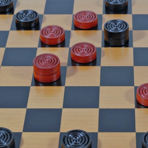 WE Games Solid Wood Checkers Set - Red & Black Traditional Style with Grooves for Wooden Pieces